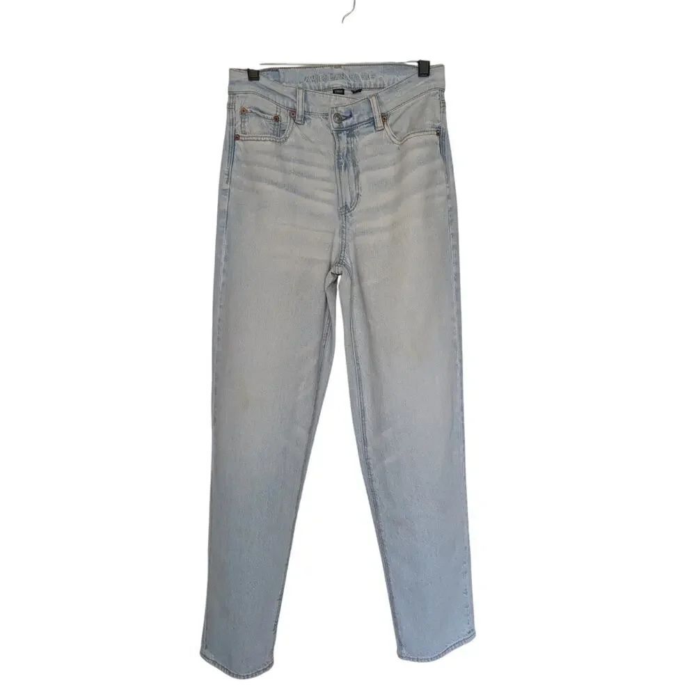 American Eagle Women Jeans, Light Wash Highest Rise Baggy Straight Jeans, Sz 4R